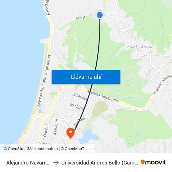 Alejandro Navarrete - Pje 15 to Universidad Andrés Bello (Campus Viña Del Mar) map