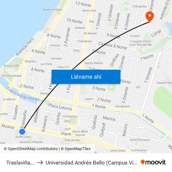 Traslaviña, 310 to Universidad Andrés Bello (Campus Viña Del Mar) map