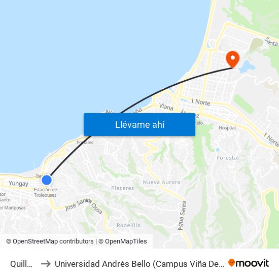 Quillota to Universidad Andrés Bello (Campus Viña Del Mar) map