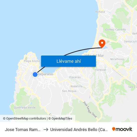 Jose Tomas Ramos - Miranda to Universidad Andrés Bello (Campus Viña Del Mar) map