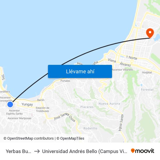 Yerbas Buenas to Universidad Andrés Bello (Campus Viña Del Mar) map