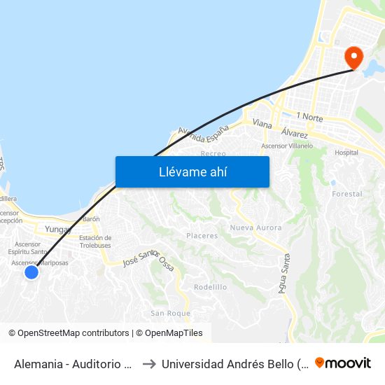 Alemania - Auditorio Osman Perez Freire to Universidad Andrés Bello (Campus Viña Del Mar) map