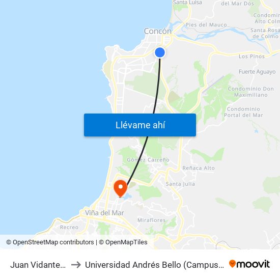 Juan Vidante - Pje 3 to Universidad Andrés Bello (Campus Viña Del Mar) map