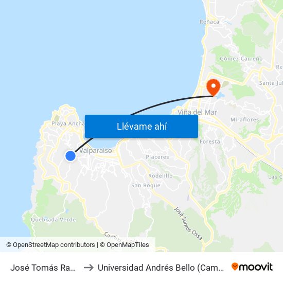 José Tomás Ramos, 1162 to Universidad Andrés Bello (Campus Viña Del Mar) map