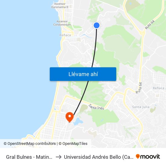 Gral Bulnes - Matin De Salvatierra to Universidad Andrés Bello (Campus Viña Del Mar) map