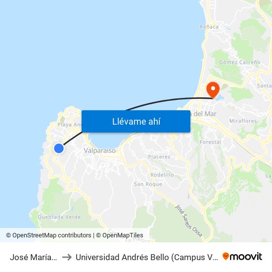 José María Caro to Universidad Andrés Bello (Campus Viña Del Mar) map