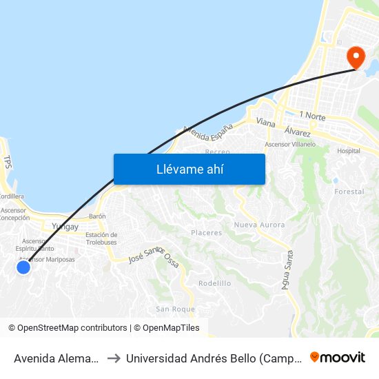 Avenida Alemania, 6909 to Universidad Andrés Bello (Campus Viña Del Mar) map