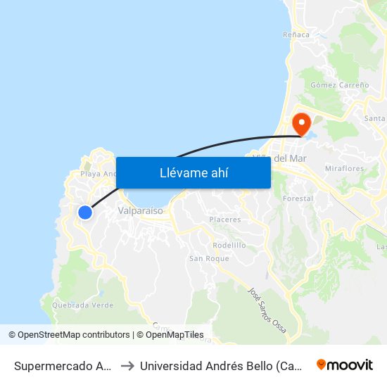 Supermercado Acuenta / Sur to Universidad Andrés Bello (Campus Viña Del Mar) map