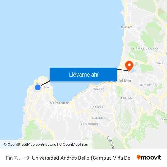 Fin 702 to Universidad Andrés Bello (Campus Viña Del Mar) map