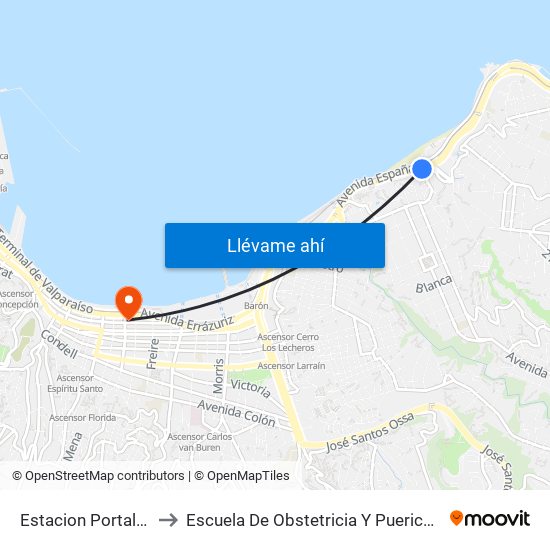 Estacion Portales / Sur to Escuela De Obstetricia Y Puericultura-U. De V. map