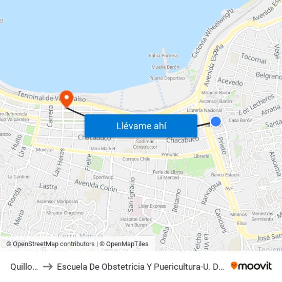 Quillota to Escuela De Obstetricia Y Puericultura-U. De V. map