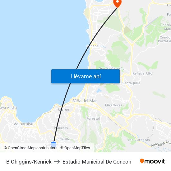 B Ohiggins/Kenrick to Estadio Municipal De Concón map