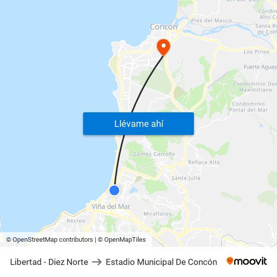 Libertad - Diez Norte to Estadio Municipal De Concón map