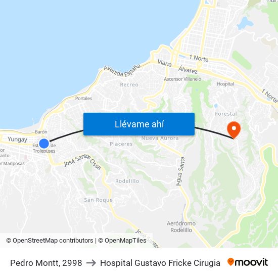 Pedro Montt, 2998 to Hospital Gustavo Fricke Cirugia map