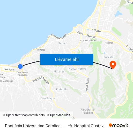 Pontificia Universidad Catolica De Valparaiso, Casa Central to Hospital Gustavo Fricke Cirugia map