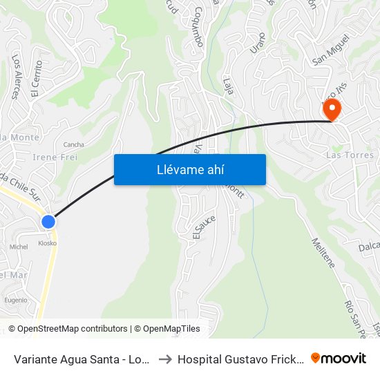 Variante Agua Santa - Los Canelos to Hospital Gustavo Fricke Cirugia map