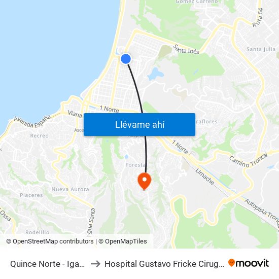 Quince Norte - Igatri to Hospital Gustavo Fricke Cirugia map