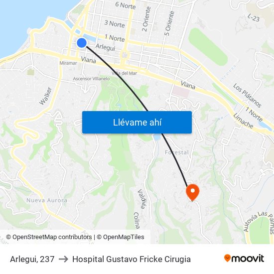 Arlegui, 237 to Hospital Gustavo Fricke Cirugia map