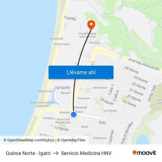 Quince Norte - Igatri to Servicio Medicina HNV map