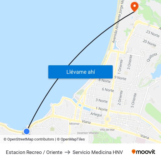 Estacion Recreo / Oriente to Servicio Medicina HNV map