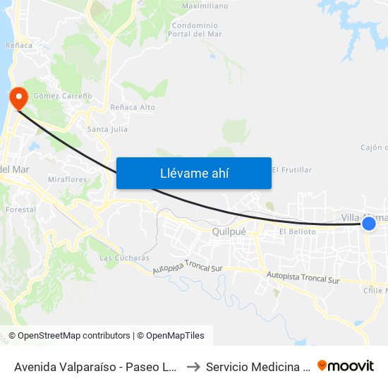Avenida Valparaíso - Paseo La Torre to Servicio Medicina HNV map