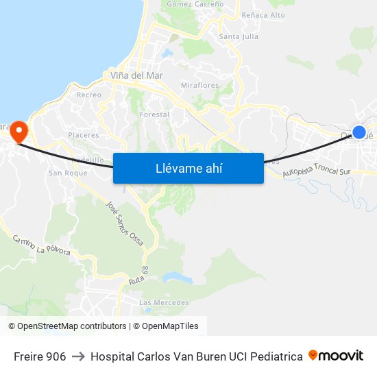 Freire 906 to Hospital Carlos Van Buren UCI Pediatrica map