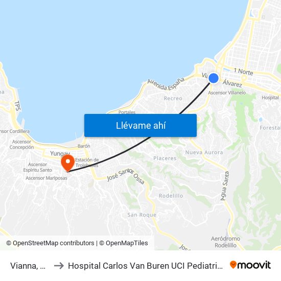 Vianna, 45 to Hospital Carlos Van Buren UCI Pediatrica map