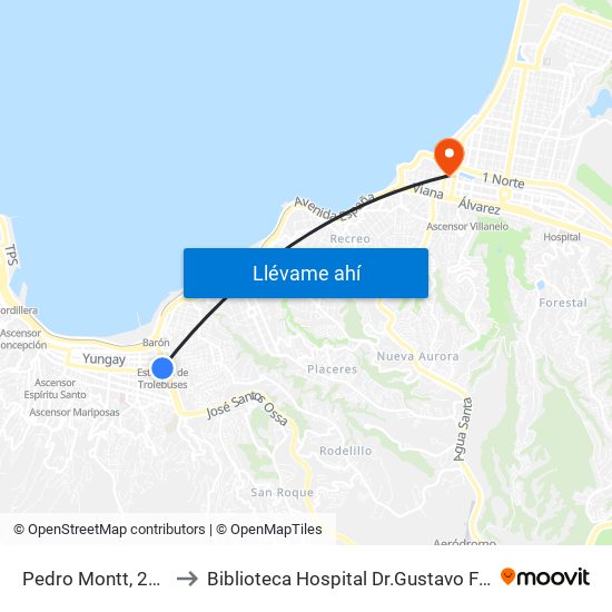 Pedro Montt, 2998 to Biblioteca Hospital Dr.Gustavo Fricke map