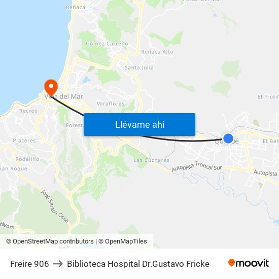 Freire 906 to Biblioteca Hospital Dr.Gustavo Fricke map