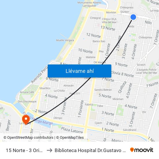 15 Norte - 3 Oriente to Biblioteca Hospital Dr.Gustavo Fricke map