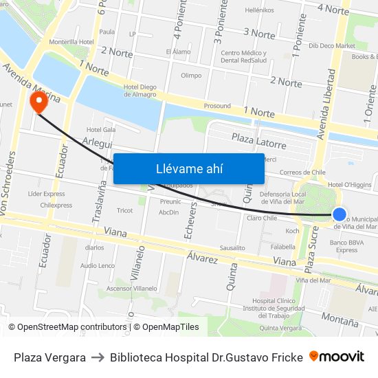 Plaza Vergara to Biblioteca Hospital Dr.Gustavo Fricke map