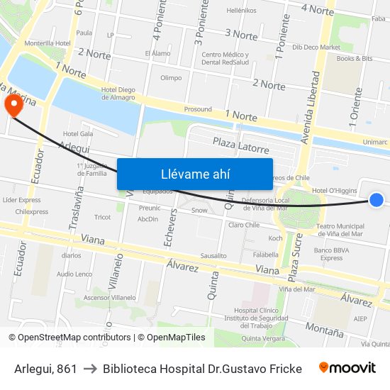 Arlegui, 861 to Biblioteca Hospital Dr.Gustavo Fricke map