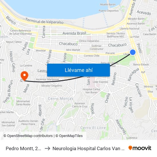 Pedro Montt, 2998 to Neurologia Hospital Carlos Van Buren map