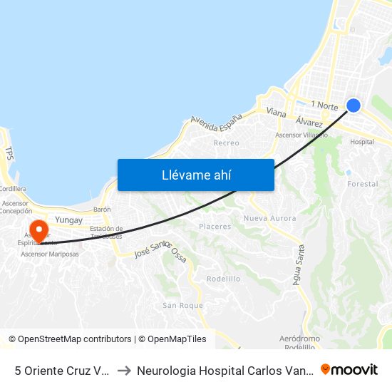 5 Oriente Cruz Verde to Neurologia Hospital Carlos Van Buren map
