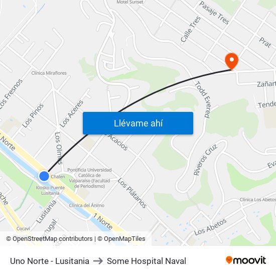 Uno Norte - Lusitania to Some Hospital Naval map