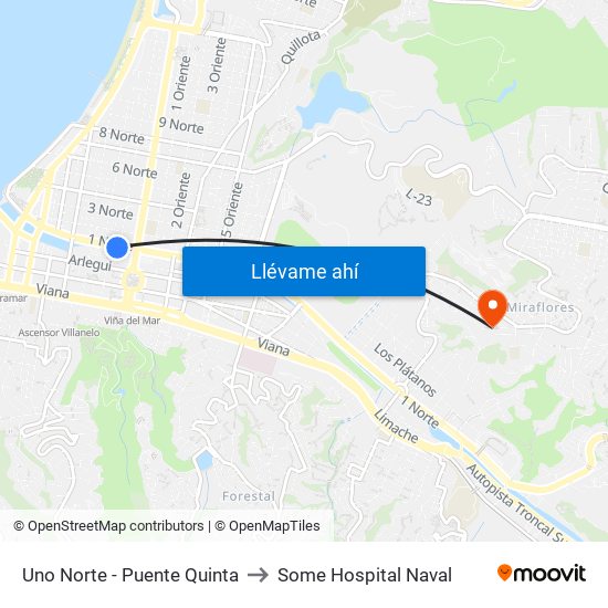 Uno Norte - Puente Quinta to Some Hospital Naval map