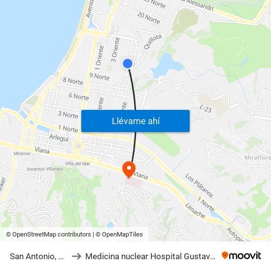 San Antonio, 1079 to Medicina nuclear Hospital Gustavo Fricke map