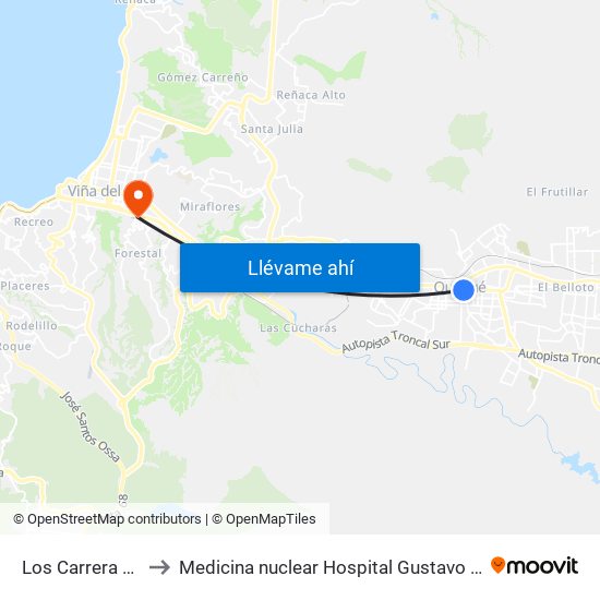 Los Carrera 981 to Medicina nuclear Hospital Gustavo Fricke map