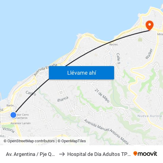 Av. Argentina / Pje Quillota to Hospital de Día Adultos TPS HGF map
