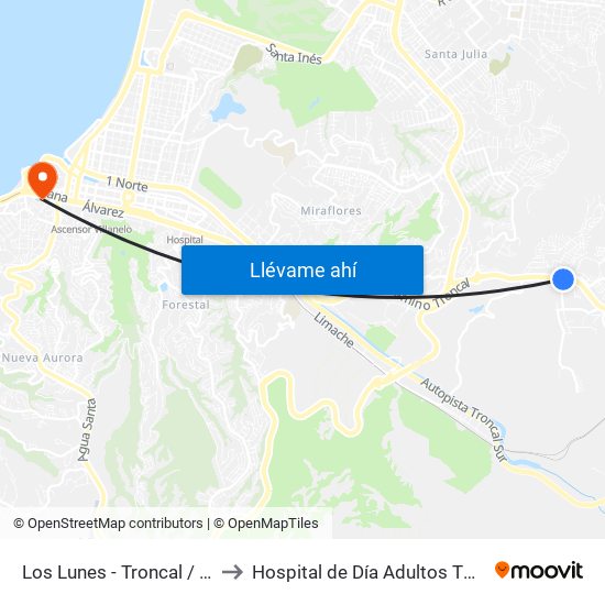 Los Lunes - Troncal / Norte to Hospital de Día Adultos TPS HGF map