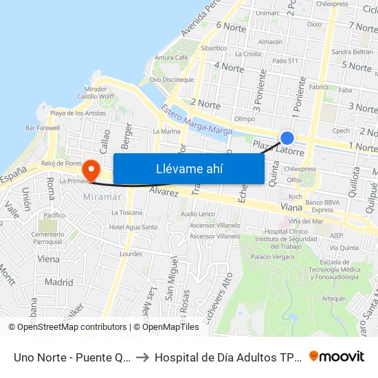 Uno Norte - Puente Quinta to Hospital de Día Adultos TPS HGF map