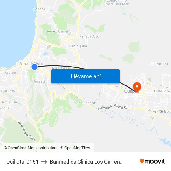 Quillota, 0151 to Banmedica Clinica Los Carrera map