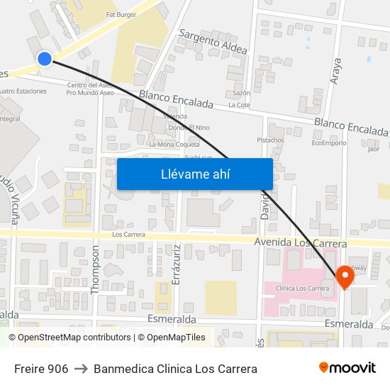 Freire 906 to Banmedica Clinica Los Carrera map