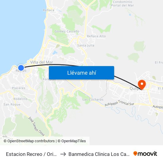Estacion Recreo / Oriente to Banmedica Clinica Los Carrera map
