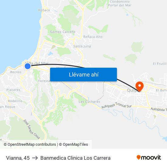 Vianna, 45 to Banmedica Clinica Los Carrera map