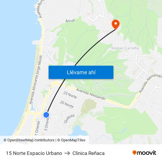 15 Norte Espacio Urbano to Clinica Reñaca map
