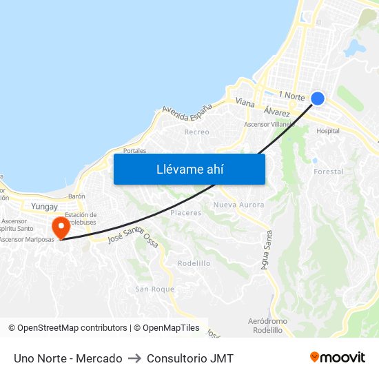 Uno Norte - Mercado to Consultorio JMT map