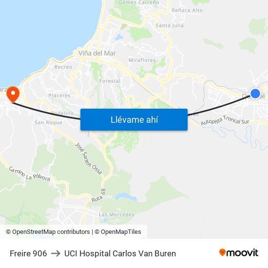 Freire 906 to UCI Hospital Carlos Van Buren map
