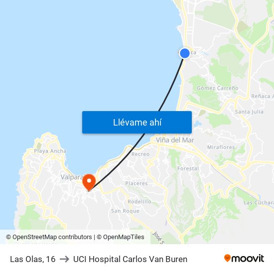 Las Olas, 16 to UCI Hospital Carlos Van Buren map