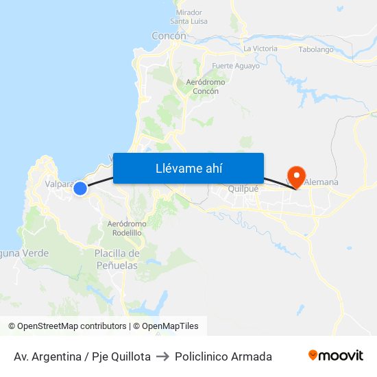 Av. Argentina / Pje Quillota to Policlinico Armada map